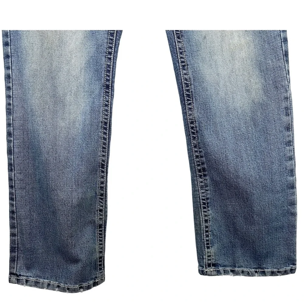TK Axel Straight Leg Jeans Harbor Blue Embroidered Pockets Distressed Mens 34x32